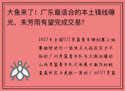 大鱼来了！广东最适合的本土锋线曝光，朱芳雨有望完成交易？